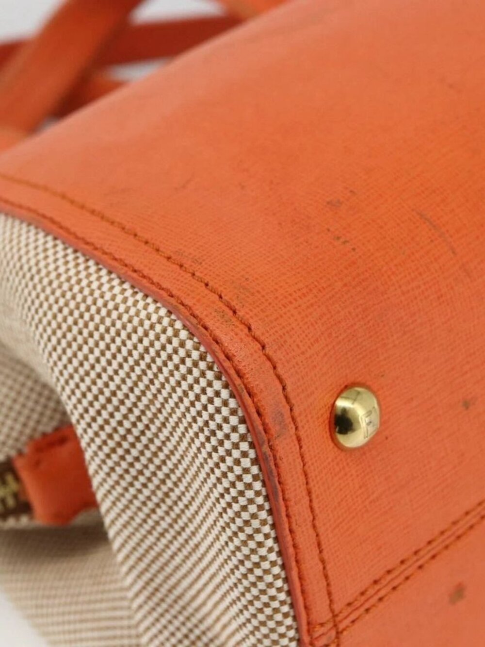 FENDI Chameleon Hand Bag Canvas Leather 2way Orange Gold Auth 172513 - Picture 3 of 16